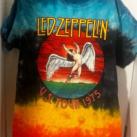 LED ZEPPELIN 1975 VINTAGE Tie Dye BOLD - SS Tee Shirt ICARUS Logo ✅Measurements - Picture 1 of 8
